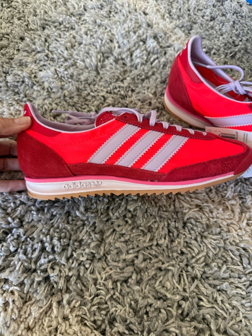 adidas Women's Red Sneakers with White 3-Stripes - Picture 4 of 4